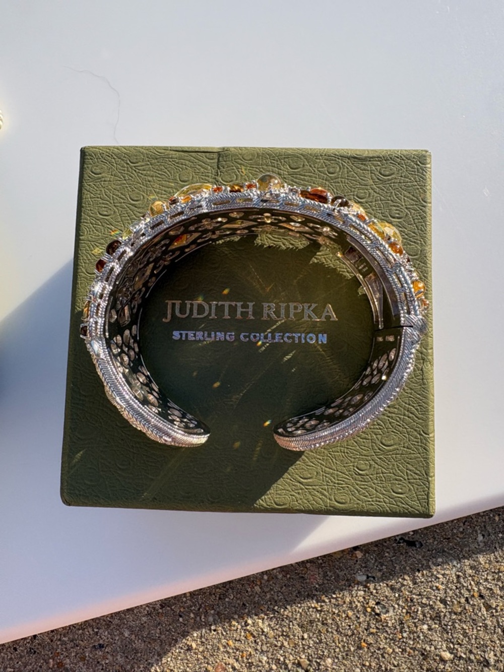 Judith Ripka multi gemstone bracelet wide Cuff Sterling silver CZ hinged 925 - Picture 16 of 17
